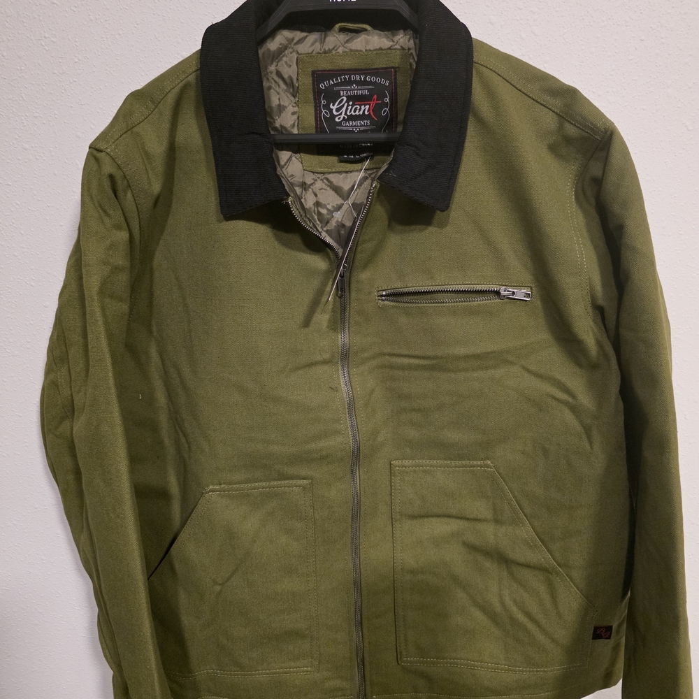 Giant Garments Olive Green Lightweight Work Jacket with Black Collar